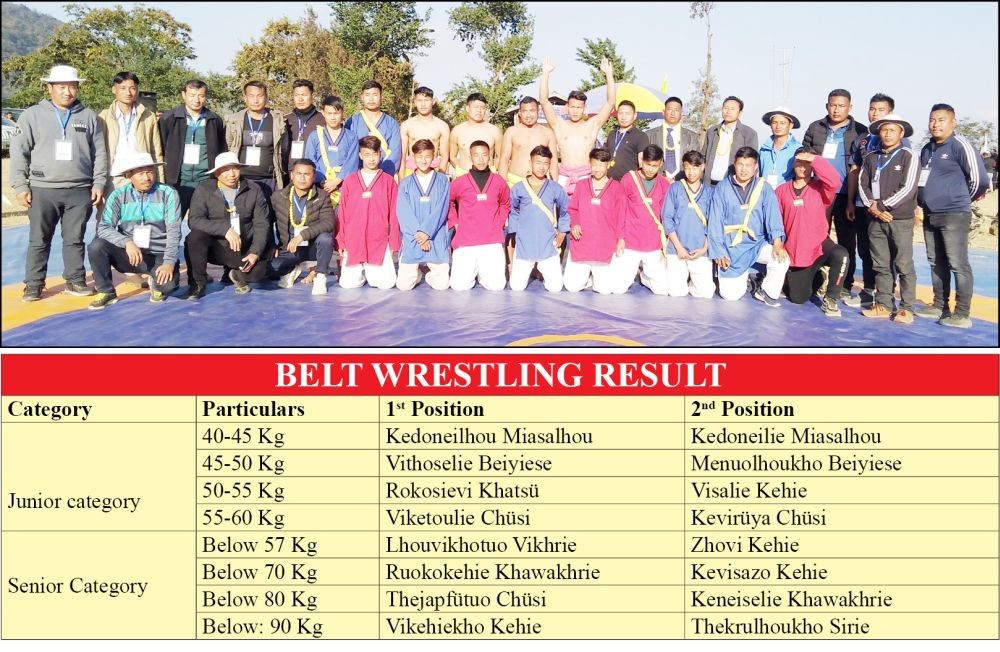 Officials with winners of MYO 47th Naga Wrestling cum 1st Belt Wrestling Meet 2023.